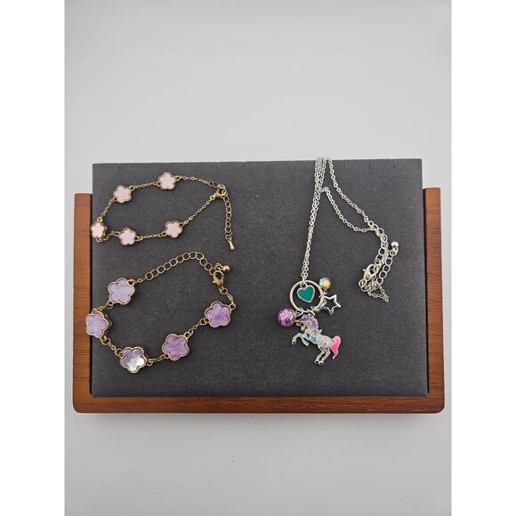 Unicorn Mosaic Charm Necklace & Bracelet Collection Pastel Pink Purple Whimsical - Picture 5 of 5